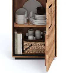 Wohnen Wildeiche Vitrine in Natur mit Schwarz - Shipper