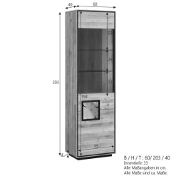 Wohnen Wildeiche Vitrine in Natur mit Schwarz - Shipper