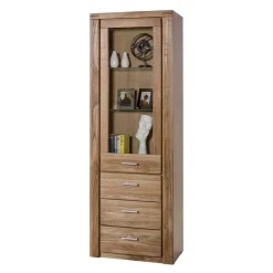 Wohnen Wildeiche Vitrinenschrank mit 3 Schubladen - Maila