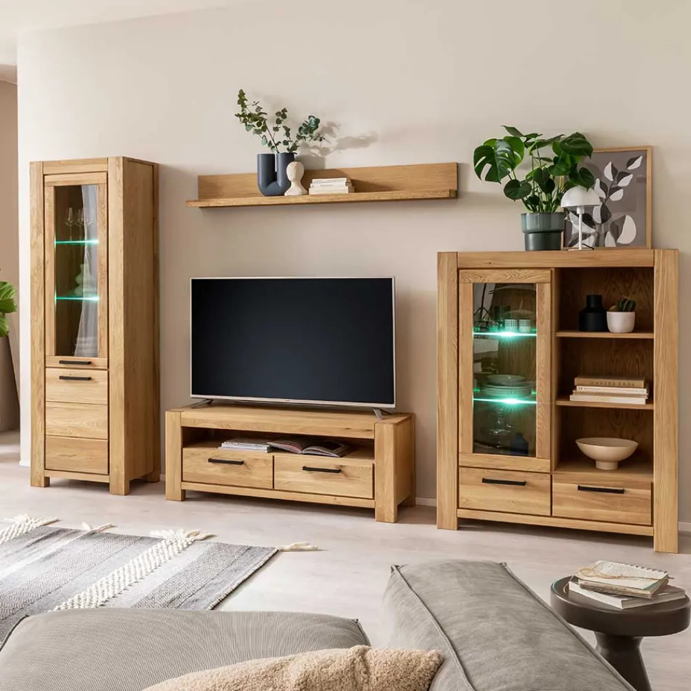 Wohnen Wohnwände|Wohnwand*Wildeiche Wohnwand Set teilmassiv - Sophia (vierteilig)