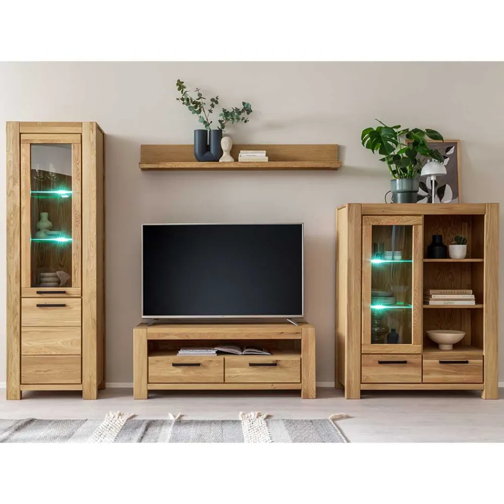 Wohnen Wohnwände|Wohnwand*Wildeiche Wohnwand Set teilmassiv - Sophia (vierteilig)