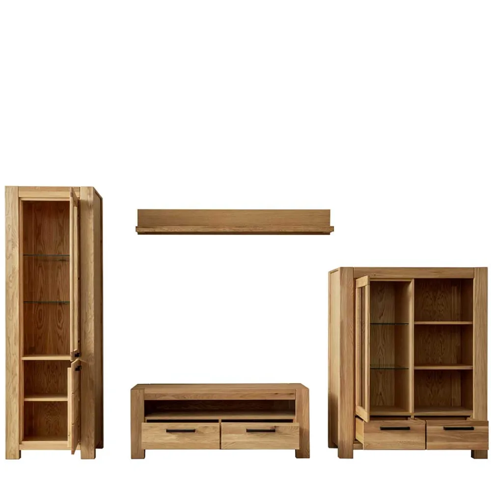 Wohnen Wohnwände|Wohnwand*Wildeiche Wohnwand Set teilmassiv - Sophia (vierteilig)