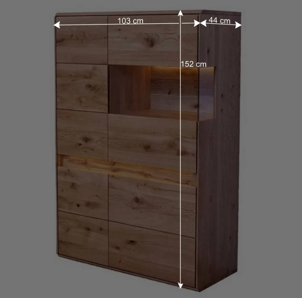 Wohnen Esszimmerschränke|Highboards*Wildeiche Wohnzimmerschrank mit Glas Einsatz - Acmida