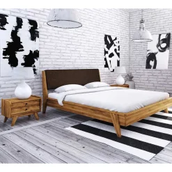 Wohnen Wildeichebett 210cm lang & Nachtkommoden - Hardus (dreiteilig)