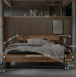 Wohnen Graue Möbel|Loft Möbel*Wildeichebett mit Balken-Kopfteil - Swan