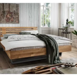 Wohnen Graue Möbel|Naturholzmöbel*Wildeichebett mit Lamellen-Kopfteil - Esvilda I