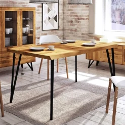 Wohnen Massivholzmöbel|Küchentische*Wildeichetisch mit Baumkante & Stahlbeinen - Mandirov