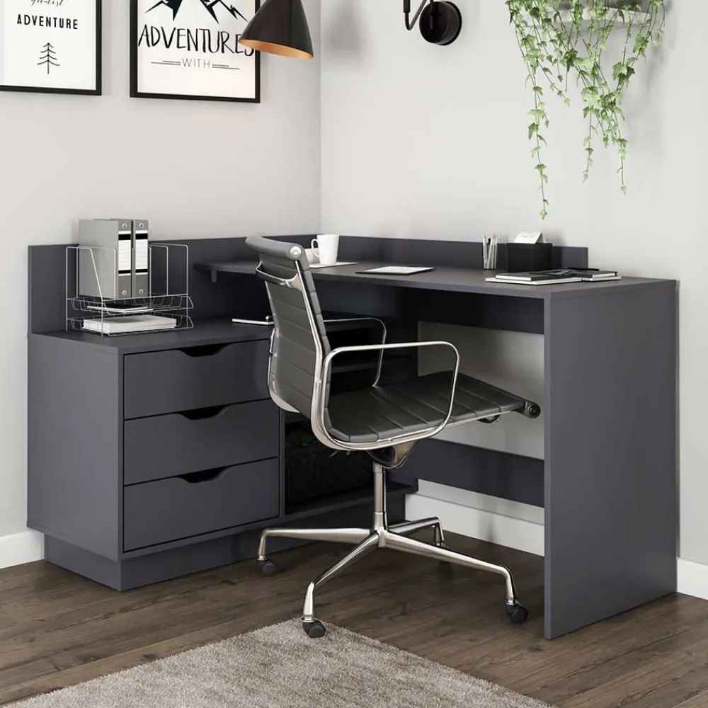 Wohnen Bürotische|Jugendzimmertische*Winkelschreibtisch in Anthrazit - Korfu