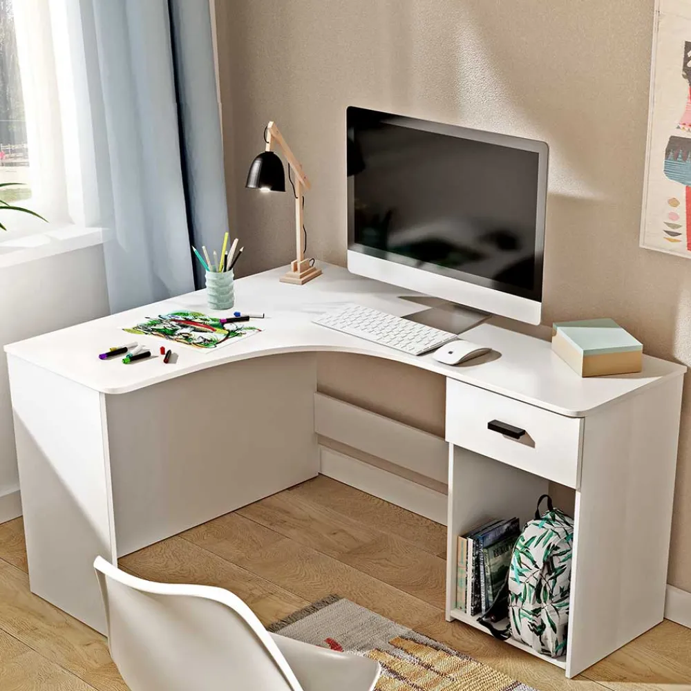 Wohnen Winkelschreibtisch in Weiß - Rainy