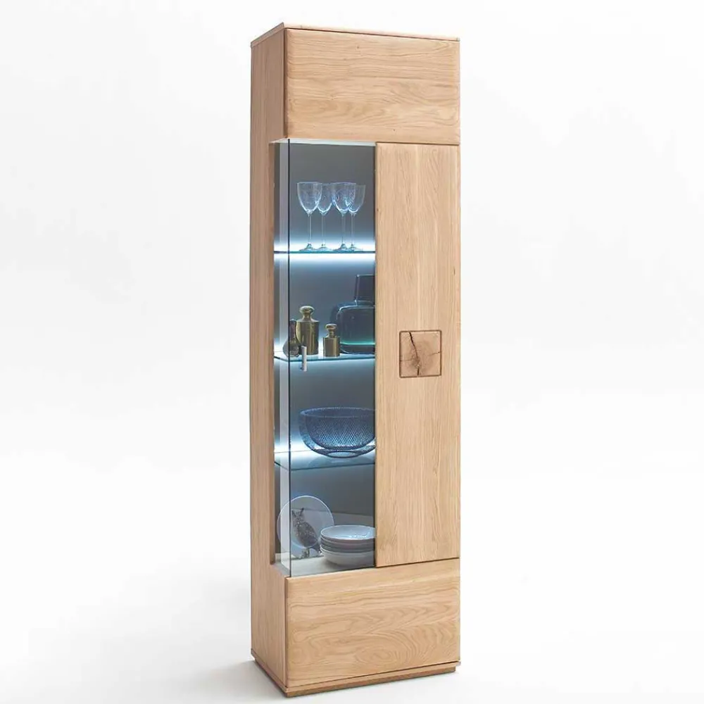 Wohnen Wohnzimmerschränke|Wohnwände*Wohnkombination in Eiche Bianco teilmassiv Pontros optional mit LED (vierteilig)