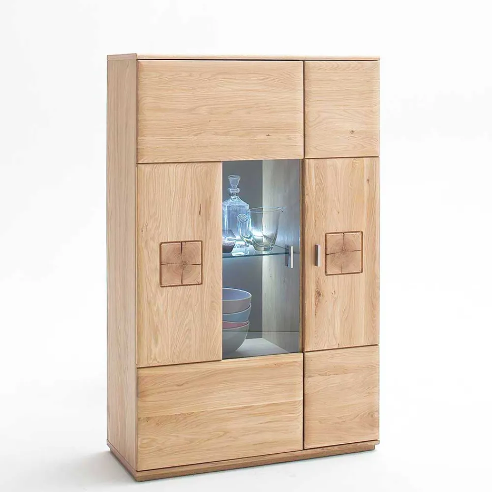 Wohnen Wohnzimmerschränke|Wohnwände*Wohnkombination in Eiche Bianco teilmassiv Pontros optional mit LED (vierteilig)