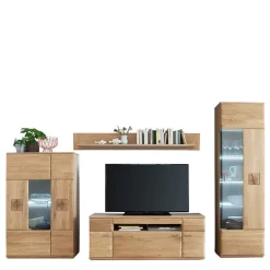 Wohnen Wohnzimmerschränke|Wohnwände*Wohnkombination in Eiche Bianco teilmassiv Pontros optional mit LED (vierteilig)