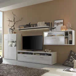 Wohnen Wohnkombination Tacroma in Hochglanz Weiß (vierteilig)