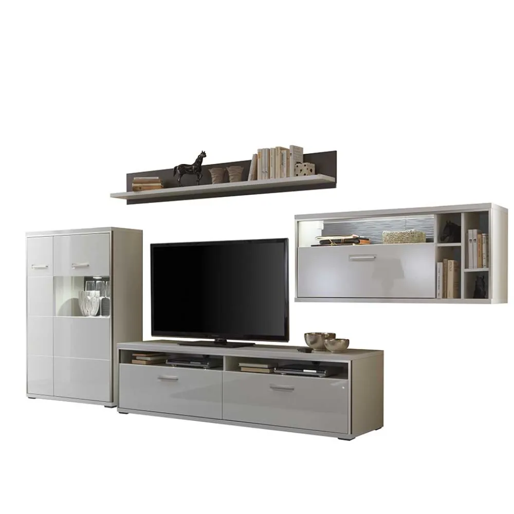 Wohnen Wohnkombination Tacroma in Hochglanz Weiß (vierteilig)