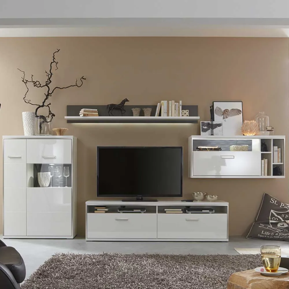 Wohnen Wohnkombination Tacroma in Hochglanz Weiß (vierteilig)