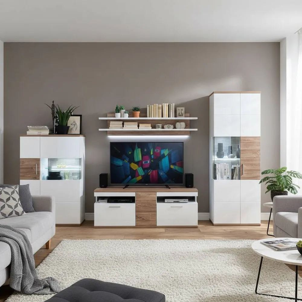 Wohnen Wohnmöbel Set in Weiß Hochglanz - Icadro (vierteilig)