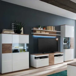 Wohnen Wohnmöbel Set in Weiß Hochglanz - Icadro (vierteilig)