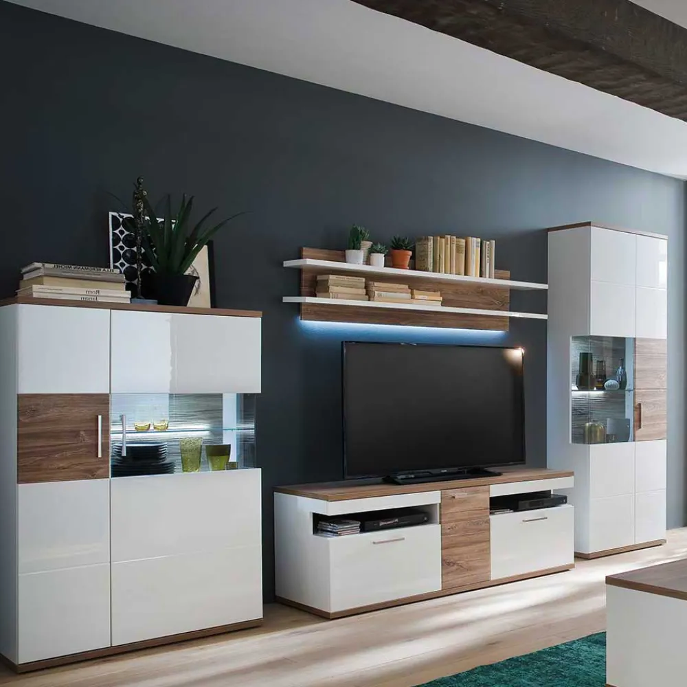 Wohnen Wohnmöbel Set in Weiß Hochglanz - Icadro (vierteilig)