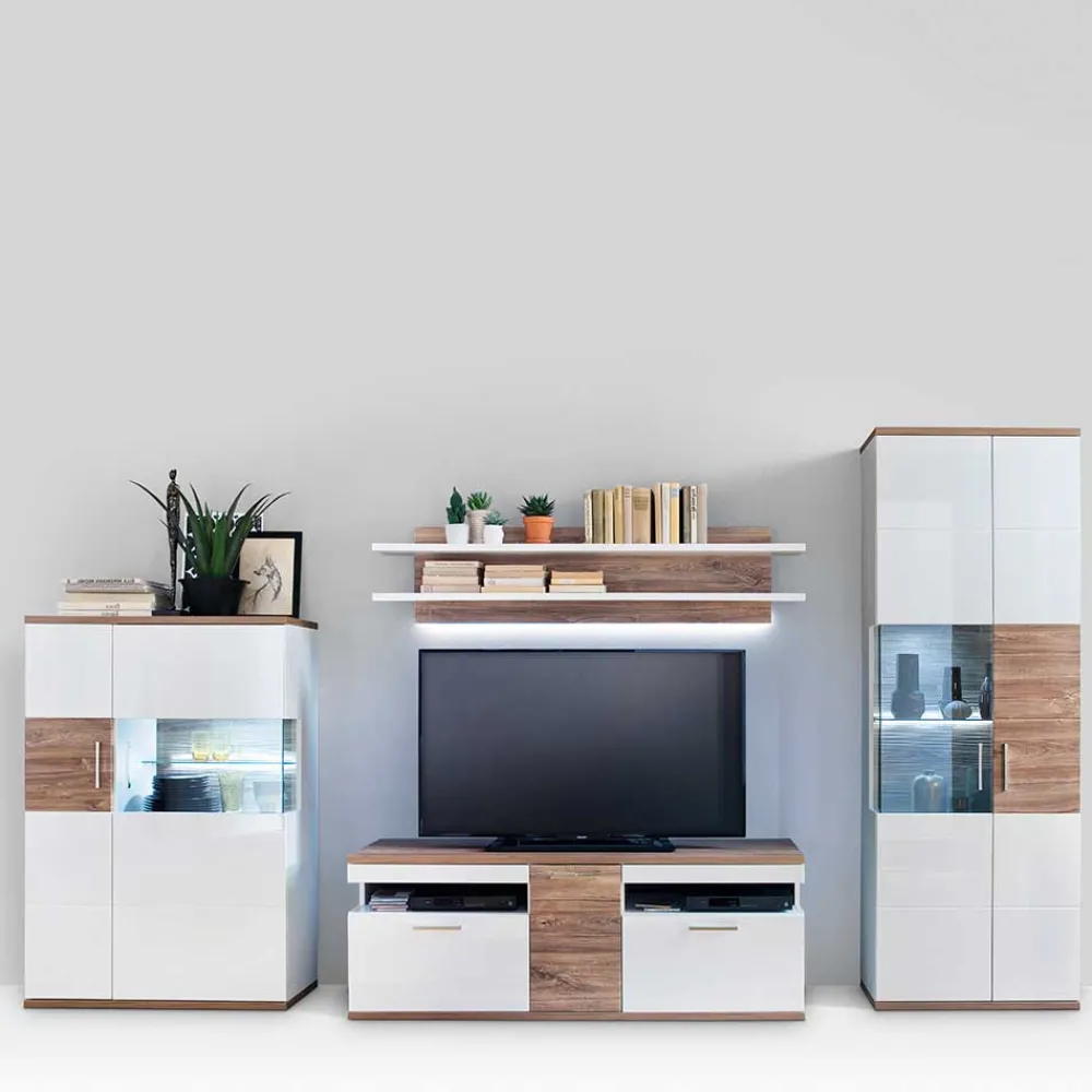 Wohnen Wohnmöbel Set in Weiß Hochglanz - Icadro (vierteilig)