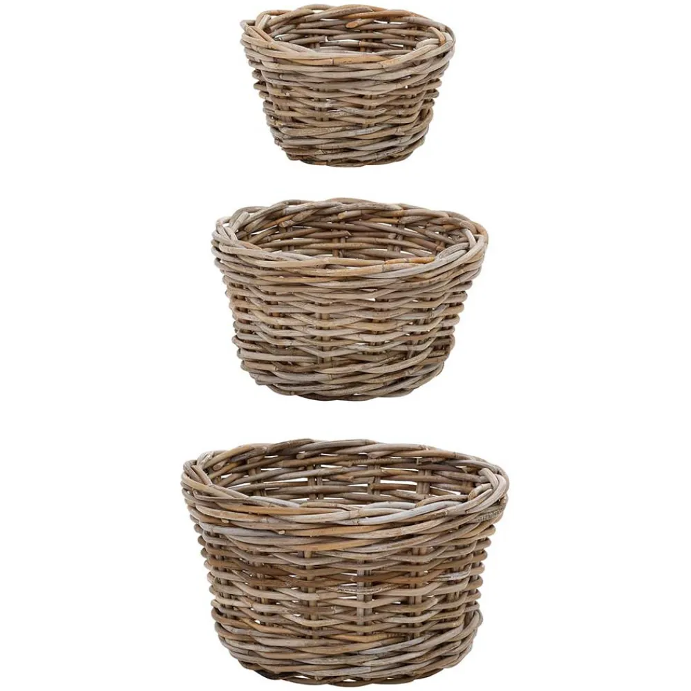 Wohnen Rattanmöbel*Wohnraum Körbe aus Rattan Graubraun - Vodenas (dreiteilig)