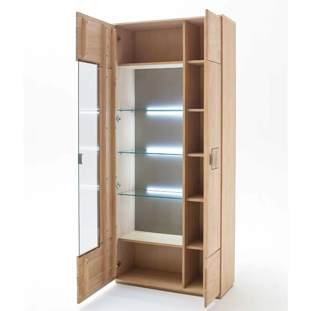 Wohnen Wohnraum Vitrinenschrank Pontros in Eiche Bianco teilmassiv