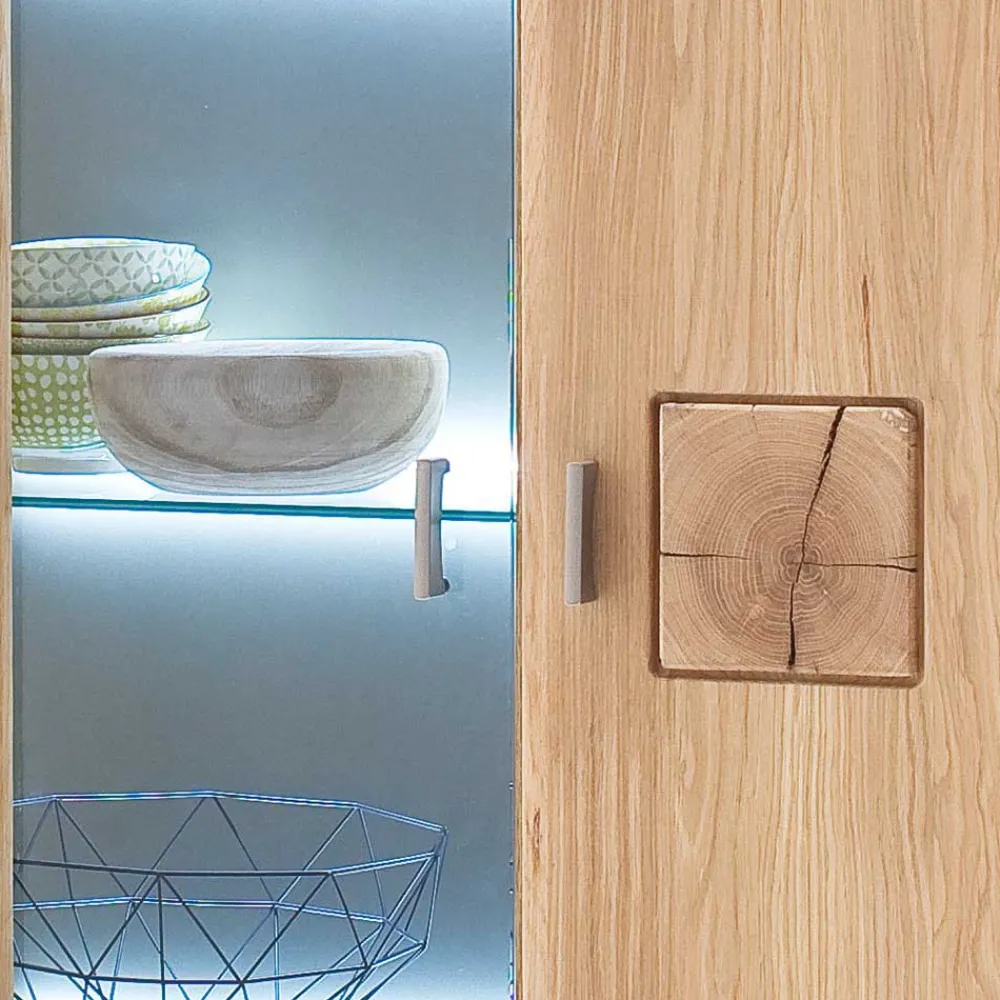 Wohnen Wohnraum Vitrinenschrank Pontros in Eiche Bianco teilmassiv