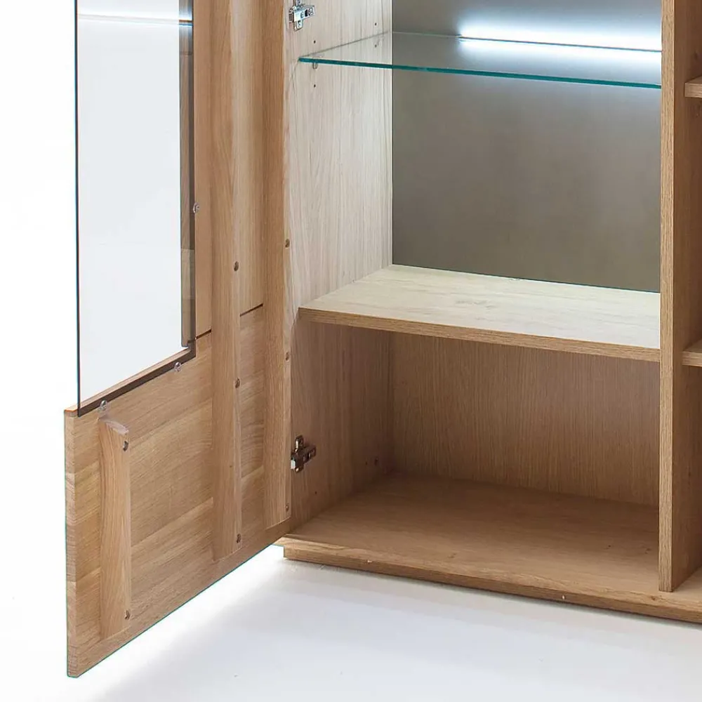 Wohnen Wohnraum Vitrinenschrank Pontros in Eiche Bianco teilmassiv