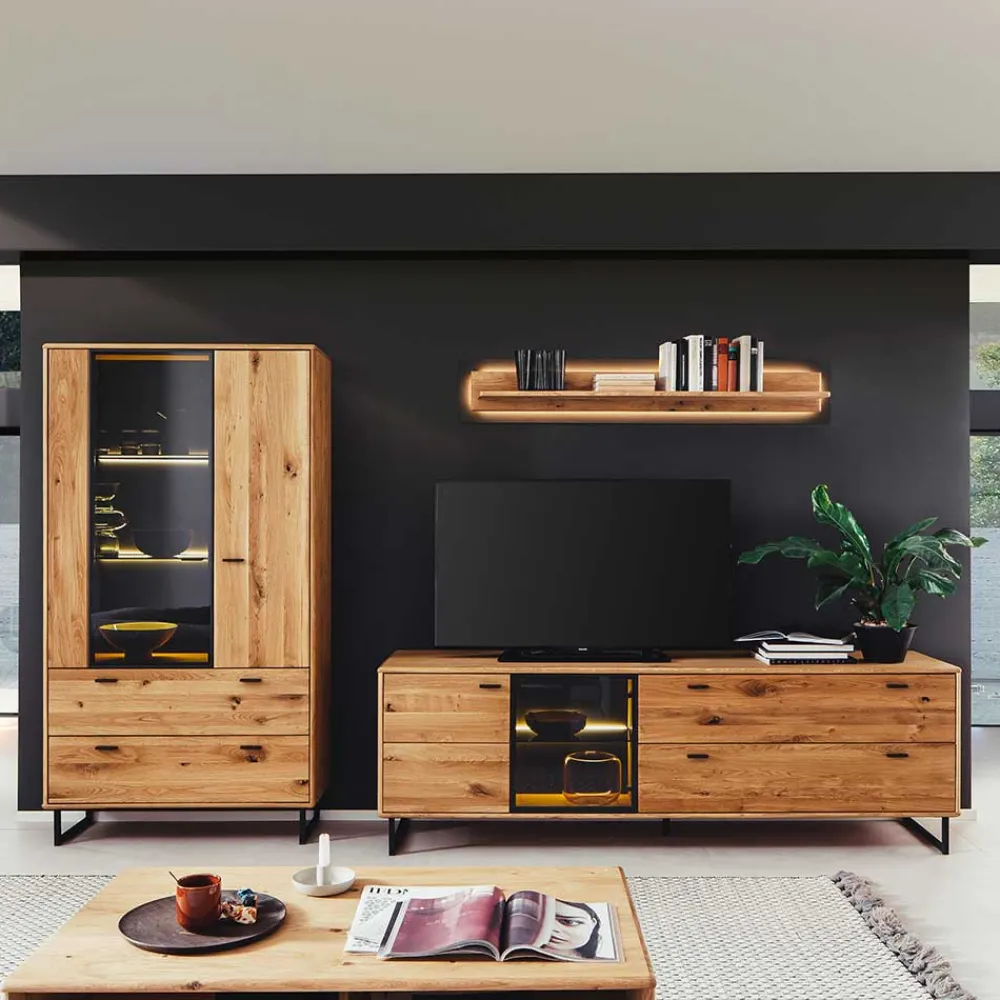 Wohnen Wohnwand für Wohnzimmer Set - Flacona (dreiteilig)