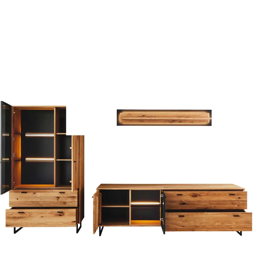 Wohnen Wohnwand für Wohnzimmer Set - Flacona (dreiteilig)