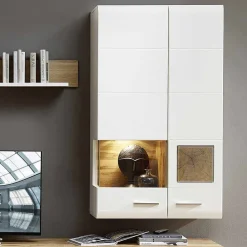 Wohnen Wohnwand Hängeschrank in Weiß Eiche - Lisepio
