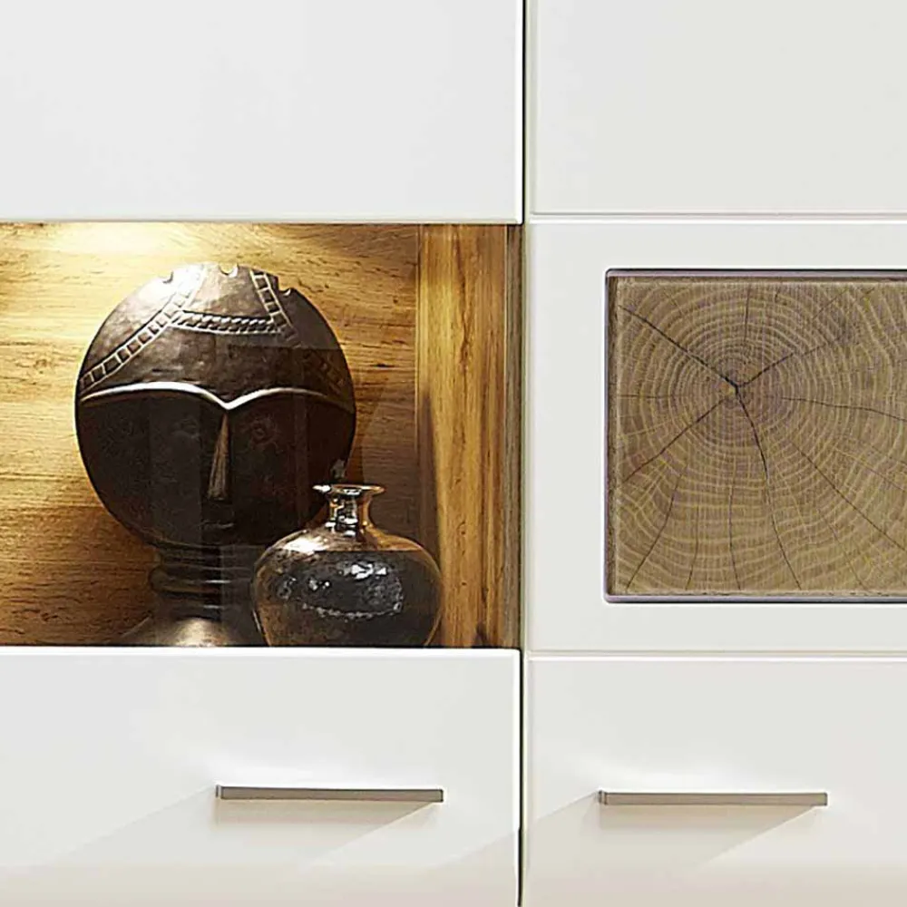 Wohnen Wohnwand Hängeschrank in Weiß Eiche - Lisepio