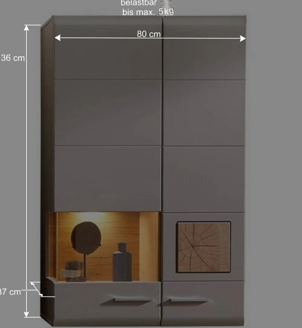Wohnen Wohnwand Hängeschrank in Weiß Eiche - Lisepio
