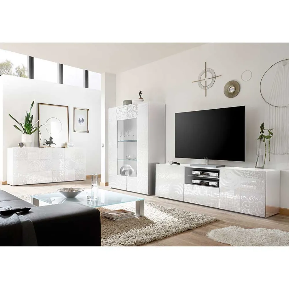 Wohnen Wohnwände|Wohnwand*Wohnwand Hochglanz in Weiß - Vascaub (dreiteilig)