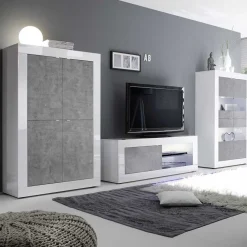 Wohnen Wohnwände|Wohnwand*Wohnwand in Beton Optik & Weiß HG - Narandu (dreiteilig)