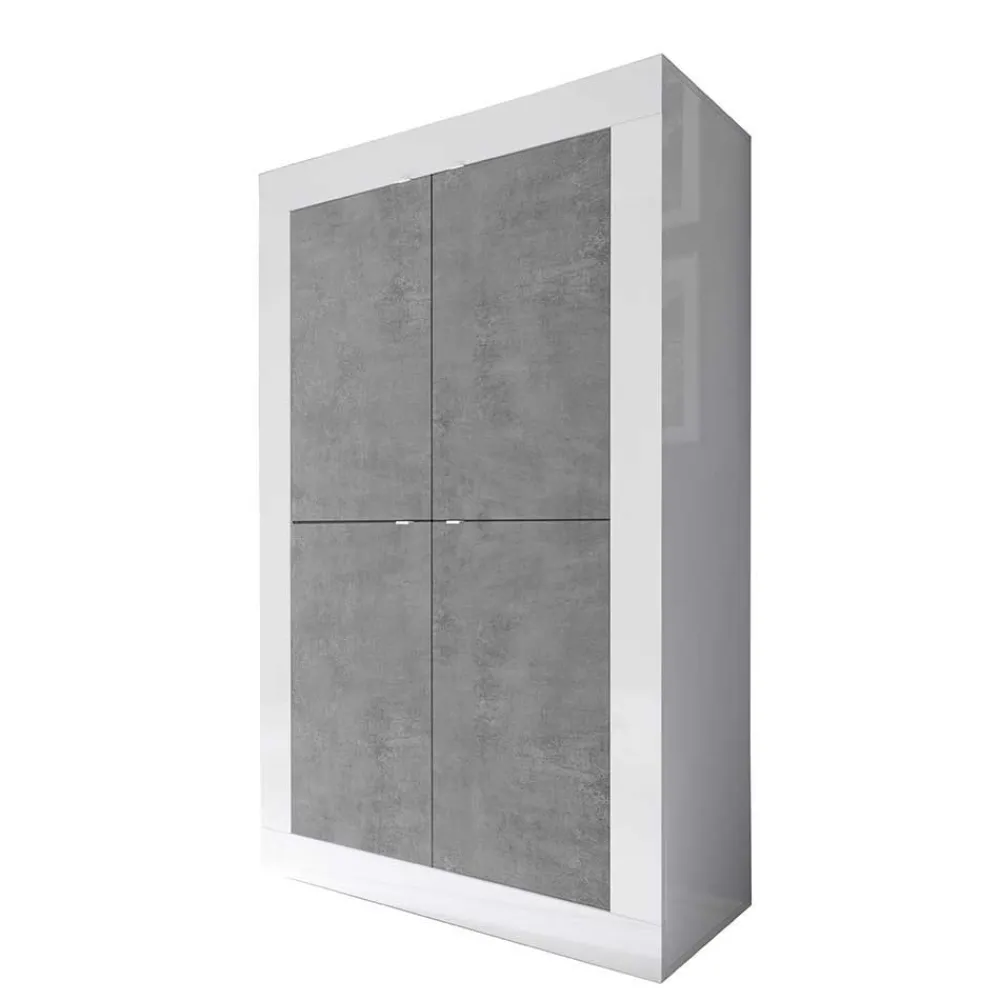 Wohnen Wohnwände|Wohnwand*Wohnwand in Beton Optik & Weiß HG - Narandu (dreiteilig)