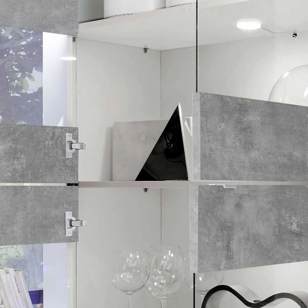 Wohnen Wohnwände|Wohnwand*Wohnwand in Beton Optik & Weiß HG - Narandu (dreiteilig)