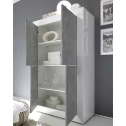 Wohnen Wohnwände|Wohnwand*Wohnwand in Beton Optik & Weiß HG - Narandu (dreiteilig)