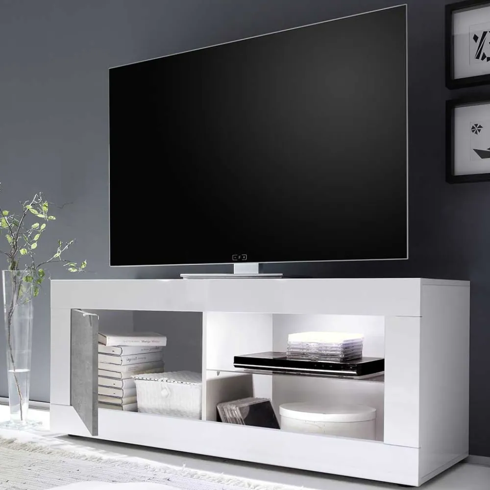 Wohnen Wohnwände|Wohnwand*Wohnwand in Beton Optik & Weiß HG - Narandu (dreiteilig)