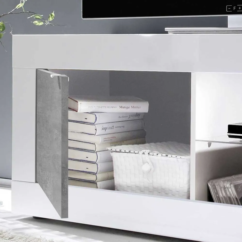 Wohnen Wohnwände|Wohnwand*Wohnwand in Beton Optik & Weiß HG - Narandu (dreiteilig)