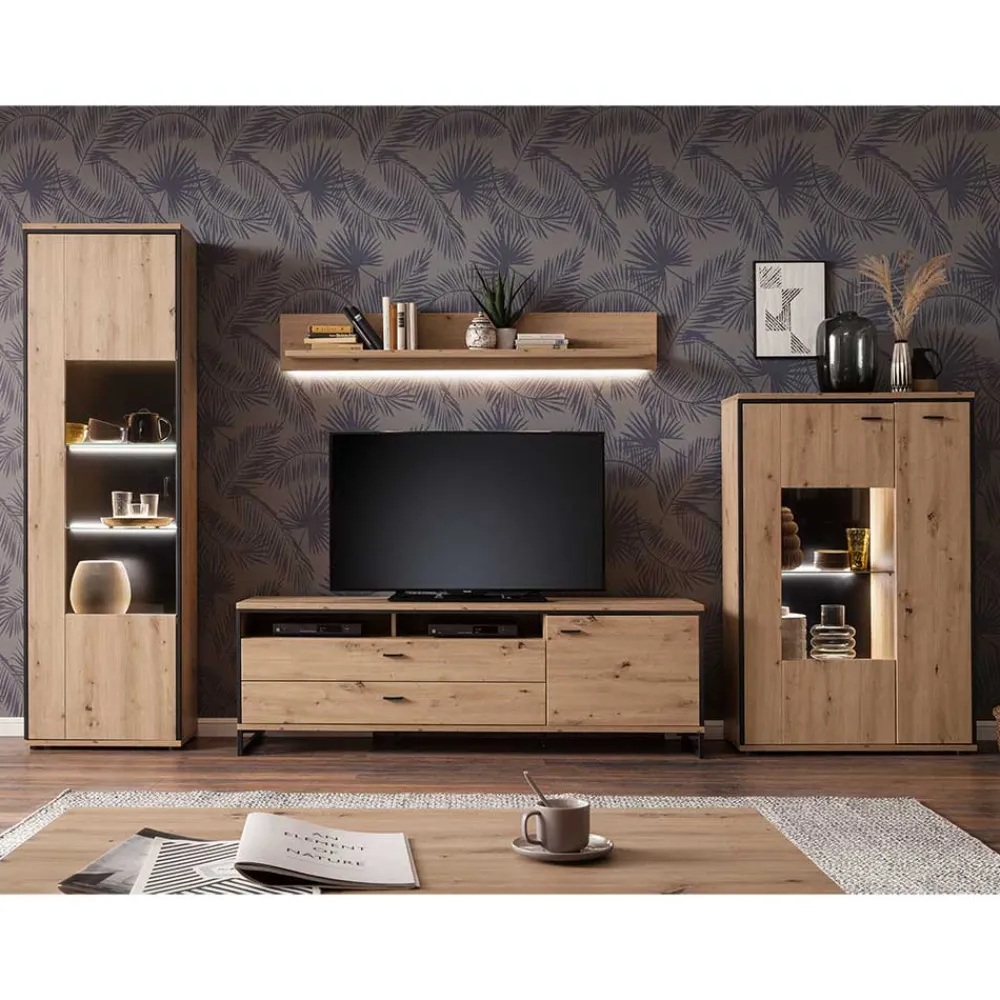 Wohnen Wohnwand in Eicheoptik - Nikdus (vierteilig)