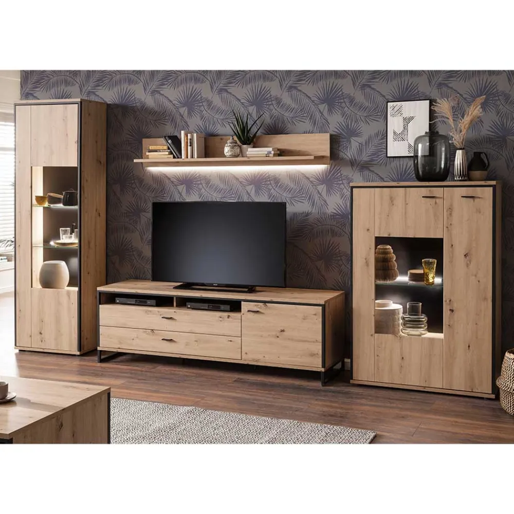 Wohnen Wohnwand in Eicheoptik - Nikdus (vierteilig)