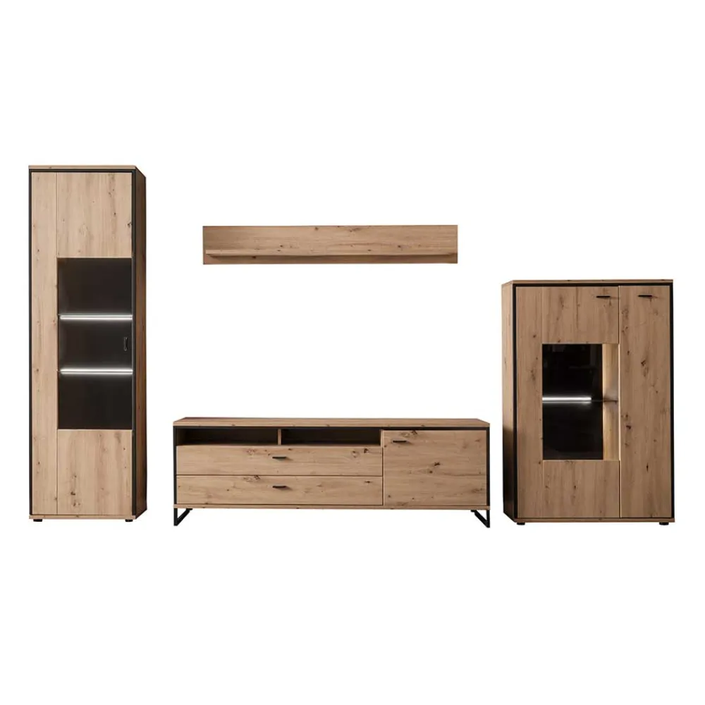 Wohnen Wohnwand in Eicheoptik - Nikdus (vierteilig)