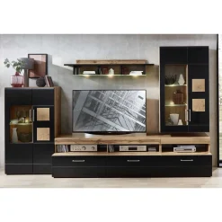 Wohnen Wohnwände|Wohnwand*Wohnwand in Schwarz & Wildeiche - Kandu (fünfteilig)