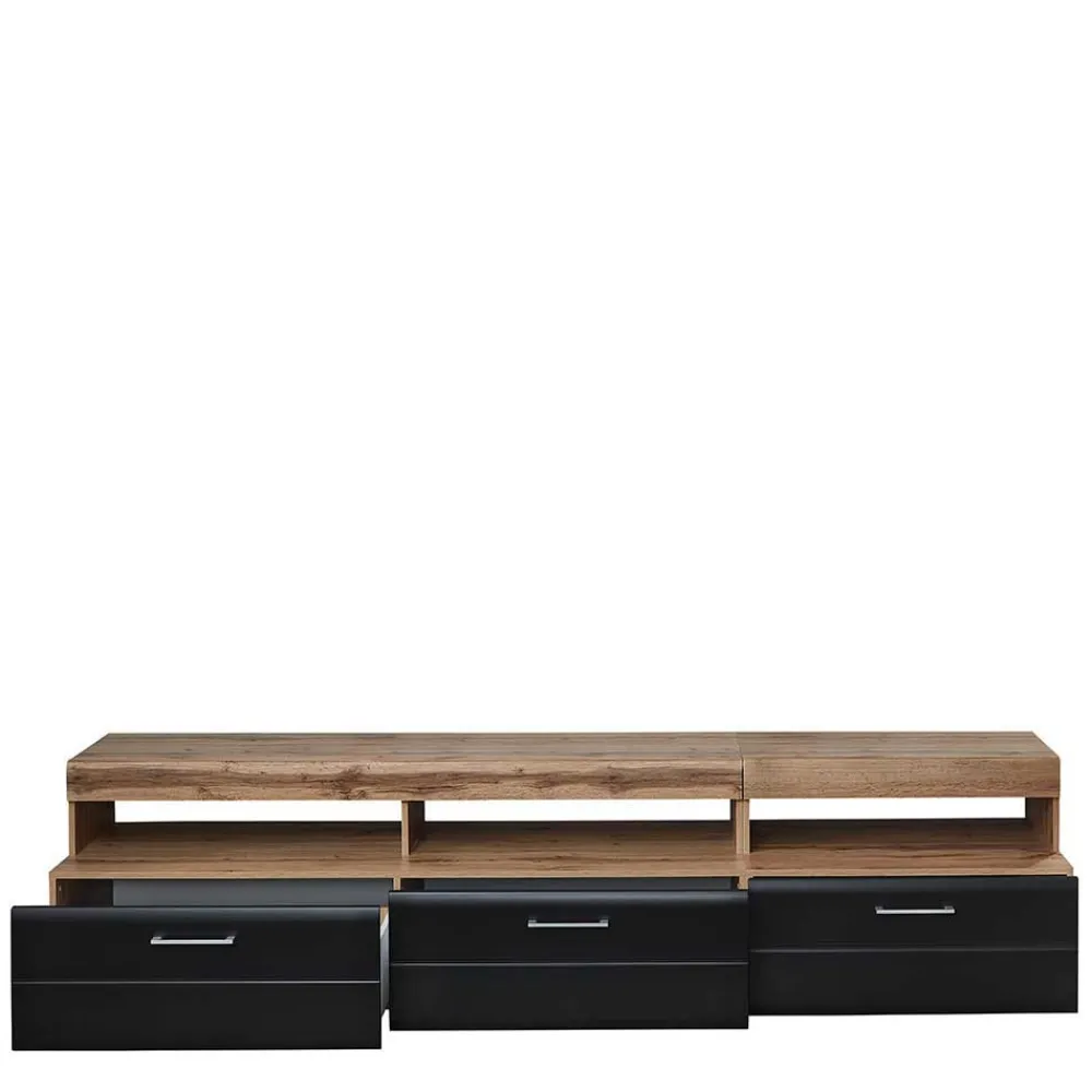 Wohnen Wohnwände|Wohnwand*Wohnwand in Schwarz & Wildeiche - Kandu (fünfteilig)