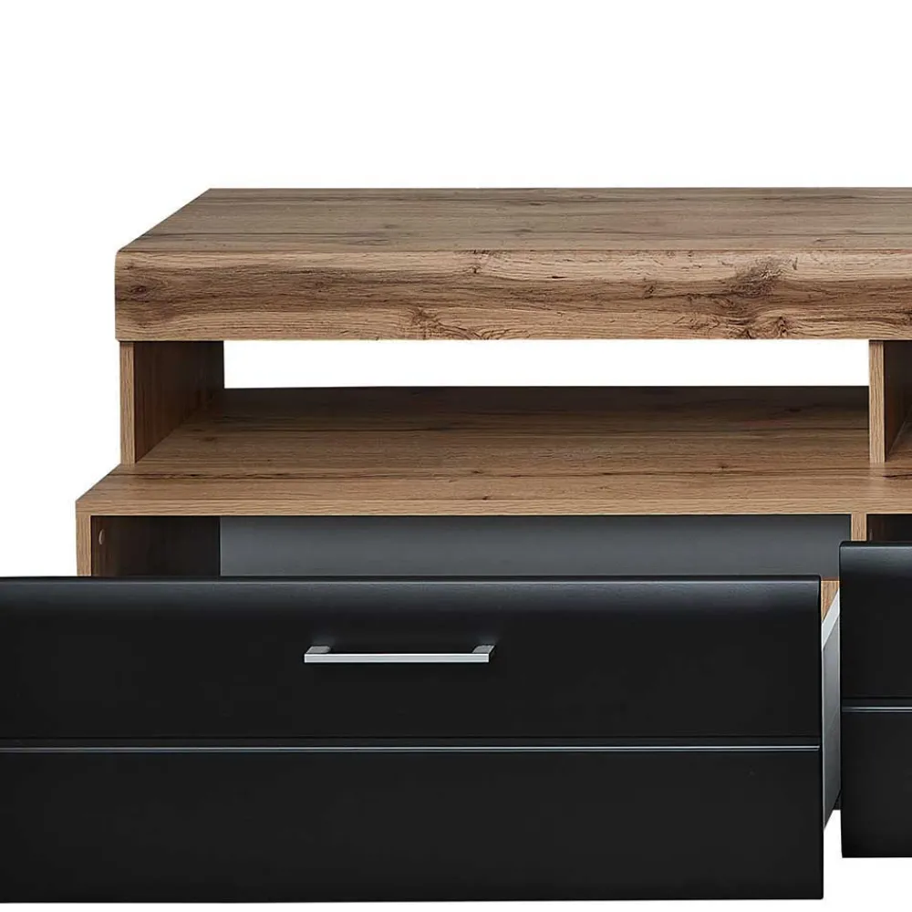 Wohnen Wohnwände|Wohnwand*Wohnwand in Schwarz & Wildeiche - Kandu (fünfteilig)