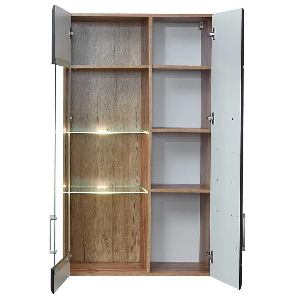 Wohnen Wohnwände|Wohnwand*Wohnwand in Schwarz & Wildeiche - Kandu (fünfteilig)