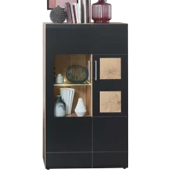 Wohnen Wohnwände|Wohnwand*Wohnwand in Schwarz & Wildeiche - Kandu (fünfteilig)