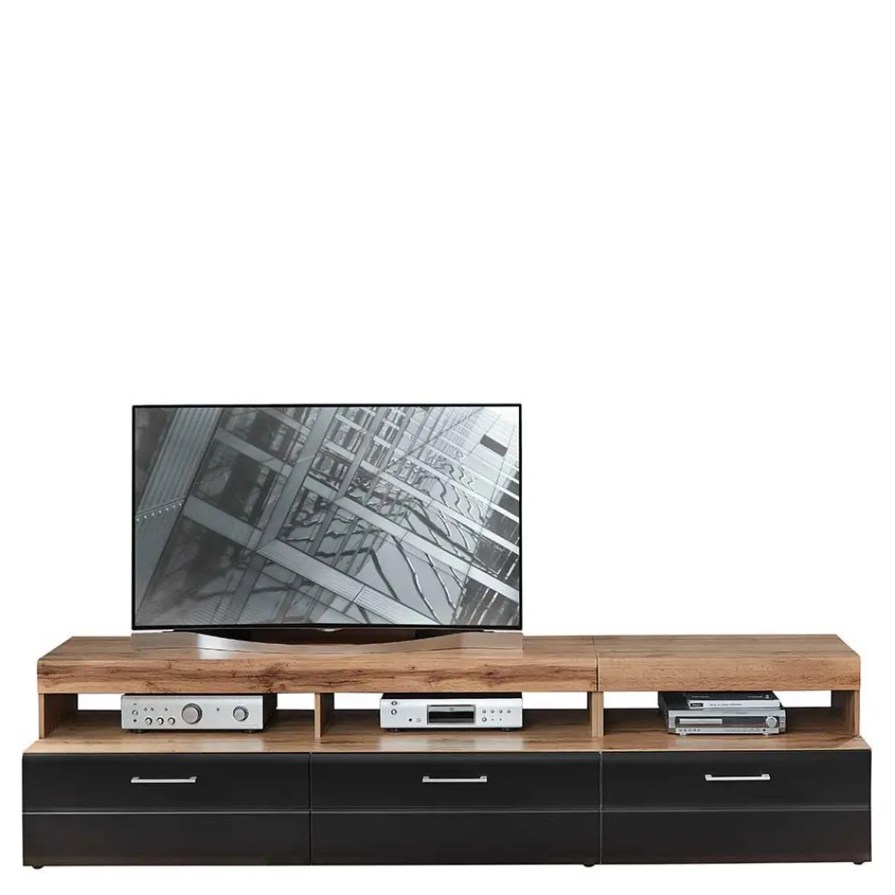 Wohnen Wohnwände|Wohnwand*Wohnwand in Schwarz & Wildeiche - Kandu (fünfteilig)