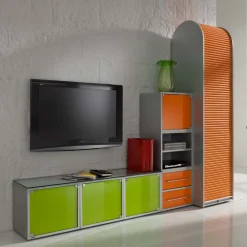 Wohnen Wohnwand in Silber & Grün & Orange - Lecodas (dreiteilig)