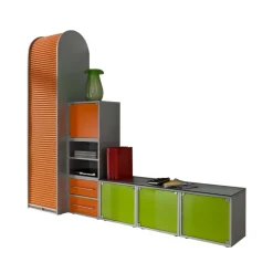 Wohnen Wohnwand in Silber & Grün & Orange - Lecodas (dreiteilig)